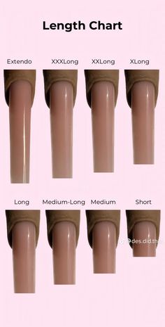 Nail Sizes Shape Chart Long, Square Nail Sizes, Acrylic Nail Chart Length, Nails Acrylic Length Chart, Square Nails Length Chart, Acrylic Nails Length Chart Square, Acrylic Nail Sizes Chart Length, Length Nails Chart, Different Types Of French Tip Nails Chart