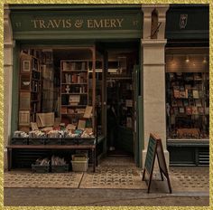 a book store with lots of books on the front and shelves full of books outside