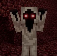 an animated image of a man with red eyes in a minecraft style space suit