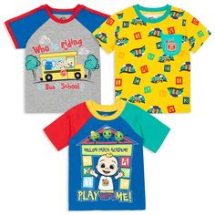 Get your little one ready to sing along to the toe-tapping rhythms of Cocomelon with this Cocomelon [AllBrandProperties1] 3 Pack Graphic T-Shirts! Your child will love singing and dancing to Cocomelon’s fun 3D animation videos of both traditional nursery rhymes and their own original children’s songs in this awesome gear featuring lovable characters like baby JJ and his family and friends. Your little one will look so adorable in this short sleeve graphic tee shirt that they will always want to Cocomelon Jj, Traditional Nursery Rhymes, Traditional Nursery, Animation Videos, Fostering Children, Soft Clothes, Kids Clothes Boys, Graphic Tee Shirt, Screen Printing Designs