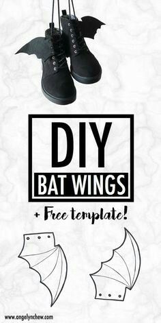 a pair of black shoes with bats on them and the words diy bat wings free template