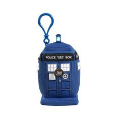 a blue police call box ornament on a white background