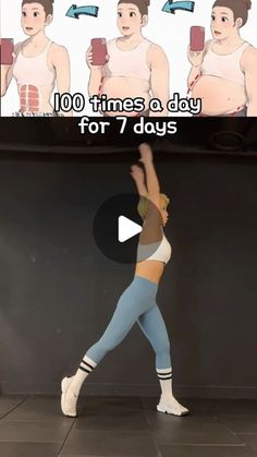 a woman standing on top of a tile floor in front of a tv with the caption'100 times a day for 7 days '