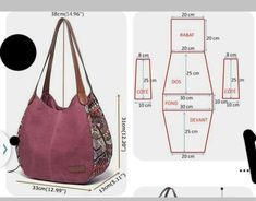 an image of a handbag with measurements