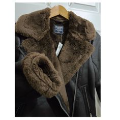 Women’s Jacket Size Small Suede Like Outer Shell, Faux Shearling Inside Cold Weather Faux Fur Leather Jacket, Classic Fall Faux Fur Outerwear, Faux Fur Leather Jacket For Cold Weather, Classic Faux Fur Outerwear For Fall, Faux Fur Lined Shearling Biker Jacket For Cold Weather, Fall Sheepskin Biker Jacket With Faux Fur Trim, Classic Fall Biker Jacket With Faux Fur Lining, Cold-weather Biker Jacket With Faux Fur Lining, Classic Brown Faux Fur Outerwear