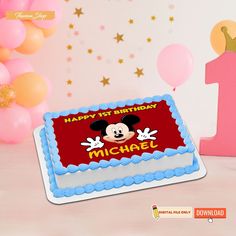 a birthday cake with the name mickey mouse on it