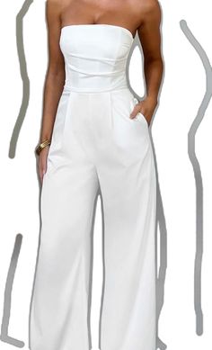 Ivory Jumpsuit, Boned Corsets, Box Pleats, Stretch Satin, Fabric Color, Stretch Fabric, Jumpsuit Romper, Full Length, Color White