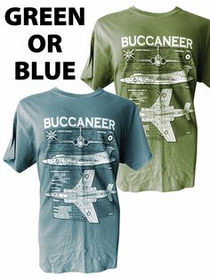 Military blueprint design of the RAF Blackburn Buccaneer is professionally screen printed on a 100% cotton T shirt. Long lasting print with satisfaction guarantee. Tubular design garment without side seams.  A unique design on a quality t-shirt. CAN YOU PLEASE ADD YOUR TELEPHONE NUMBER AS THIS IS REQUIRED FOR THE COURIER. These t-shirts are designed by The Wooden Model Company Ltd. Blue Crew Neck Top With Printing, Blue Printed Crew Neck Top, Blue Cotton T-shirt With Print, Aircraft Blueprint, Blackburn Buccaneer, Blueprint Design, South African Air Force, Green T Shirt, Aircraft Design