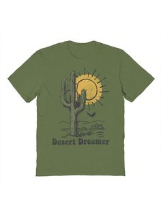 COMFY & COOL: Nearly There offers graphic shirts made of materials that are durable, comfortable, and easy to care for. Whether you're looking for a funny, inspirational, or pop-culture-inspired graphic shirt, we've got you covered.Nearly There Desert Dreamer Graphic Unisex Cotton Short-Sleeve T-Shirt Army Green Casual  Short Sleeve Cotton   Medium Stretch  Men Clothing, size features are:Bust: ,Length: ,Sleeve Length: Desert Dreamer, Graphic Shirt, Men Clothing, Graphic Shirts, Sleeve Cotton, Cotton Shorts, Army Green, All Fashion, Pop Culture