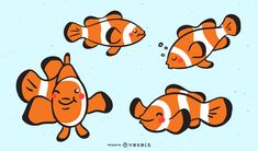 three orange clown fish with different facial expressions on their faces, one is looking at the other