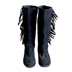 Cable Boho Tall Flat Black Suede Moccasin Boots With Fringe Tassels Rubber Sole Black Size 41 Excellent Quality Nwot Fall, Winter, Boho, Indian, Native, Cowichan, Casual, Tassels, Fringe, Flat Boots, Vintage, European, Italian, Boots, Moccasins, Tall Boots, Flat Boots, Anthropologie Boots With Tassels, Black Moccasins, Chestnut Uggs, Moccasins Women, Boots Vintage, Suede Moccasins, Winter Boho, Moccasin Boots, Waterproof Winter Boots