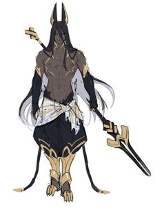 an anime character with long black hair holding two large swords and wearing a horned outfit