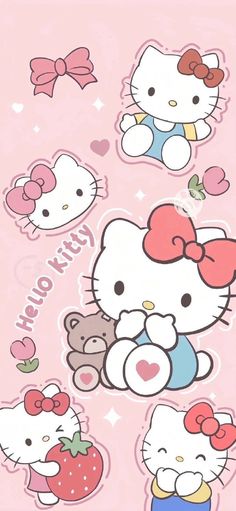 hello kitty stickers on a pink background