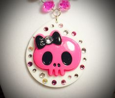 "Large Pink Punk Skull with White Frame Necklace with multicolour rhinestones.The frames are really large approx 2x2\" and the skull is approx 1.5\" wide. Choose from: Pink Punk Skull on White frame with White and pink beads Each necklace is about 16-18\" adjustable, but if you want a different length, please let me know in the comments. Subscribe here to keep updated with new products and promotions http://eepurl.com/bpd7Dr Follow me on Twitter /Instagram @MMJewelleryBox or  Facebook: https://w Pink Skull Jewelry For Halloween, Pink Emo, Necklaces Pink, Frame Necklace, Pink Punk, Punk Skull, Pearl Jewelry Wedding, Beach Necklaces, Bead Necklaces