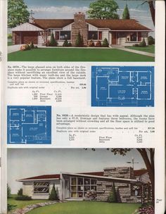 an old house is shown with blueprints on the front and back sides, along with