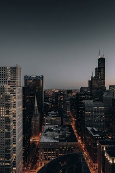 an aerial view of the city at night