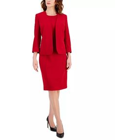 Kasper - Tailored Notch Lapel Jacket Dress, Elegant Spring Career Skirt Suit, Stretch Crepe, Tall Women, Female Images, Princess Seam, Classy Dress, Front Open, Classic Looks