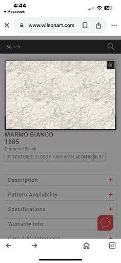 an iphone screen with the text marmo bianco on it's left side