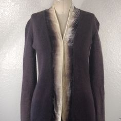 Made In Argentina Bust 20" Length 28" Artisan Hand Dyed Shibori Technique Silk Velvet Lapel Designer Fitted Fall Cardigan, Designer Fitted Cardigan For Fall, Designer Fitted Sweater For Formal Occasions, Designer Fitted V-neck Cardigan, Designer Fitted Winter Cardigan, Violet Aura, Shibori Techniques, Silk Velvet, Wool Cardigan