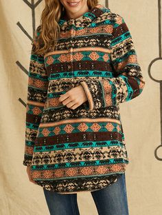 Vintage Ethnic Pattern Print Pocket Hooded Casual Coat for Women Long Sleeve Boho Print Outerwear For Fall, Casual Coats For Women, Yellow Decor, Coat For Women, Ethnic Patterns, Floral Color, Vintage Casual, Casual Coat, Vintage Bohemian