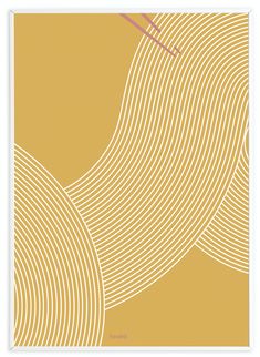 an abstract yellow and white poster with lines on it's sides, in the shape of waves