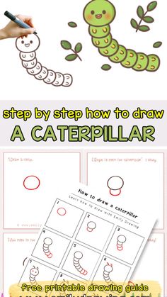 the steps to draw a caterpillar for kids with pictures and instructions on how to draw