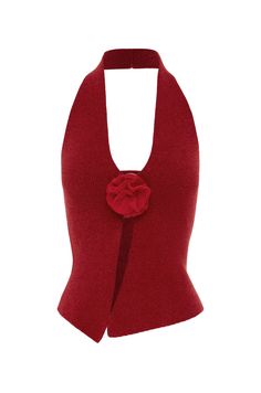 With Jean - Rose Top | Red Halter Neck Vest, Halter Neck Tops, Supernatural Dr, Kerrygold Butter, Red Halter Top, Neck Flower, Halter Vest, Neon Dresses, Fun Clothes