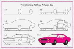 how to draw a muscle car step by step drawing instructions for kids and beginners