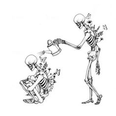 two skeletons are playing with each other