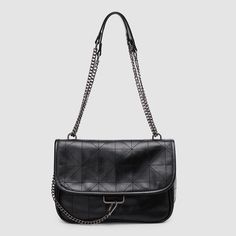 Stand out from the crowd with this versatile Rock Soft Shoulder Crossbody Bag. It features a lingering chain strap and is perfect for the modern woman. It provides an extra layer of convenience and comfort for your everyday needs. Edgy Sophistication: Elevate your style with the Versatile Rock Soft Shoulder Crossbody Bag. Its edgy design exudes a perfect blend of sophistication and rebellious charm. Lingering Chain Detail: The unique lingering chain strap adds a touch of intrigue, giving the bag Edgy Rectangular Shoulder Bag, Edgy Rectangular Shoulder Bag For Everyday, Edgy Black Bag With Chain Detail, Modern Shoulder Bag With Chain Strap Clutch, Modern Clutch Shoulder Bag With Chain Strap, Modern Black Flap Bag With Chain Strap, Edgy Rectangular Shoulder Bag For Evenings, Edgy Rectangular Evening Bag, Modern Everyday Bags With Chain Strap