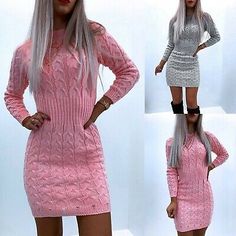 Top Rated Fashion Women Sweater Dress O-Neck Solid Color Long Sleeve Knitting Short Dress, Sweaters Dresses Winter Sweater Dresses, Womens Knit Sweater, Bodycon Sweater, Bodycon Sweater Dress, Round Neck Sweater, Knitted Bodycon Dress, Sweater Dress Women, Round Neck Sweaters, Knit Mini Dress