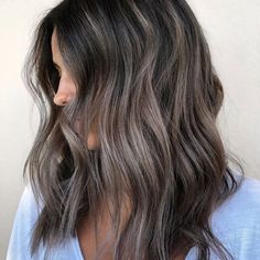 Growing Out Balayage, Beige Blonde Highlights On Dark Hair, Long Bob Hair Color, Hair Color Ideas For Brunettes Short, Ash Gray Hair Color, Hair Ideas Medium Length