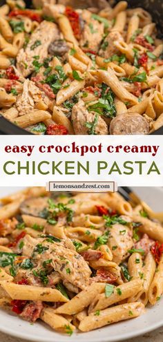 this easy crockpot creamy chicken pasta is the perfect meal to make for dinner