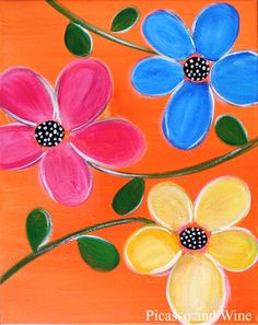 colorful flowers painted on an orange background