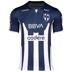 a soccer jersey with white and blue stripes