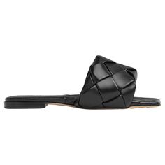 Intrecciato leather flat sandals in black. Rubber-injected leather outsole. Made in Italy. Brand new, never worn, comes in all of the original packaging. Leather Sandals Flat, Roger Vivier, Leather Flats, Black Rubber, Flat Sandals, Bottega Veneta, Christian Louboutin, The Original, In Italy