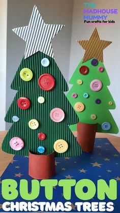 a christmas tree made out of paper and buttons