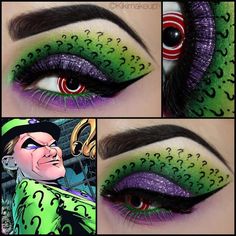 DC Comic    Riddler Inspired Makeup Superhero Makeup, Batman Makeup, Carnaval Make-up, Fantasy Make-up, Make Up Designs, Creepy Eyes, Halloween Eye Makeup, Halloween Eyes, Beautiful Eye Makeup