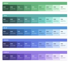 the color palettes for different colors are shown in blue, green, purple and white