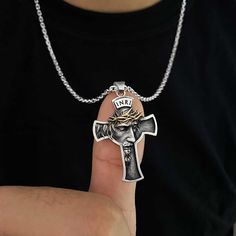 "Christ Jesus Crucifix Necklace, Silver Christian Pendant , Cross jewelry , Religious Christmas Gift for Men. The finely detailed pendant, which symbolizes the crucifixion of Jesus, is handcrafted with 925 sterling silver. According to your request, it comes with a rope or silver chain. F E A T U R E S † Metal Type : stamped 925 sterling silver † Pendant Height : 45 mm / 1.80\" † Chain lenght : 23 3/4\" / 60 cm † Weight : app ± 19 gr. / with rope app ± 12 gr † Metal Finish : Silver , silver and Christian Accessories, Christmas Gift For Men, Crucifix Necklace, Unique Silver Jewelry, Religious Christmas, Christmas Gifts For Men, Mens Pendant, Cross Jewelry, Beautiful Gift Boxes