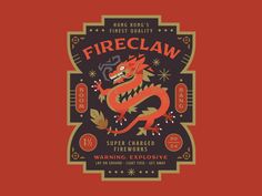 the fire claw logo on a red background with an orange and black dragon in the center