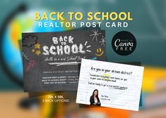 the back to school realtor post card has been placed on top of a desk