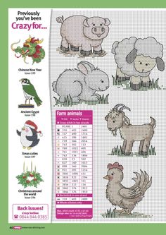 cross stitch pattern with animals and birds on the page, which is also available for purchase