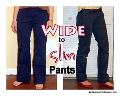 two pictures side by side with the words wide to slim pants