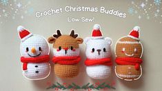 three crochet christmas buddies are hanging on the wall