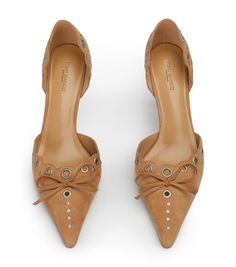 Flirty and fun, Safari beholds the perfect dose of sophistication. Featuring eyelet detailing, silver studs and a dainty bow on top, this butterscotch suede vintage pump will ensure all eyes on you. -Material: Suede Leather -Sole: Rubber -Fit:We recommend choosing half a size down -Toe-shape: Pointed -Features:Eyelet Detailing -Heel: 8cm Luxury Suede Leather Shoes For Formal Occasions, Luxury Cream Leather Shoes For Formal Occasions, Luxury Bridle Leather Dress Shoes With Plain Toe, Luxury Leather Shoes With Suede Lining For Galas, Luxury Bridle Leather Dress Shoes With Stitched Sole, Tony Bianco Heels, Thigh High Boots Flat, Vintage Pumps, Embellished Heels