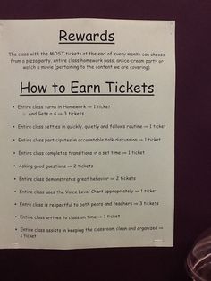 a sign that is on the side of a door with instructions for how to earn tickets