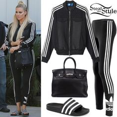 Khloe Kardashian arriving at the studio in Van Nuys. March 24th, 2016 - photo: AKM-GSI Adidas Sandals Outfit, Kardashian Clothes, Adidas Slides Outfit, Adidas Sandals, Slides Outfit