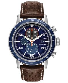 Eco-Drive Men's Chronograph Brycen Chestnut Brown Leather Strap Watch 44mm Orange Watches, Brown Leather Strap Watch, Mens Chronograph, Brown Leather Bracelet, Citizen Watch, Citizen Eco, Chronograph Watch Men, Leather Strap Watch, Eco Drive