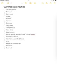 an iphone with the text summer night routine on it